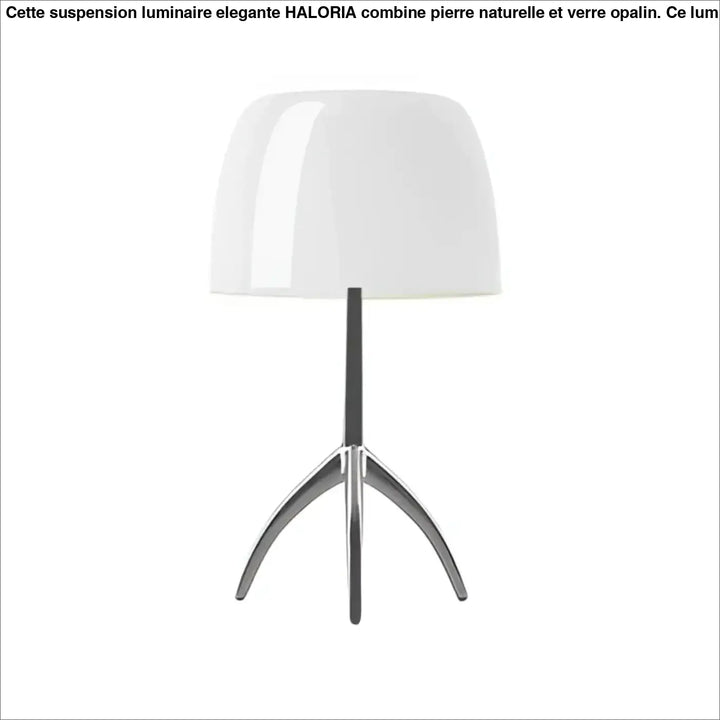 Lampe de table Lakko avec abat-jour blanc brillant sur pied trépied en chrome élégant