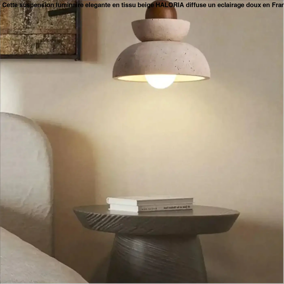 Suspension bois et pierre design épuré beige marron