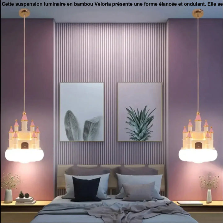 Minimalist New Pendant Light Girls Creative Pink Castle Clouds Small Chandelier Children’s Room Bedside Bedroom LED