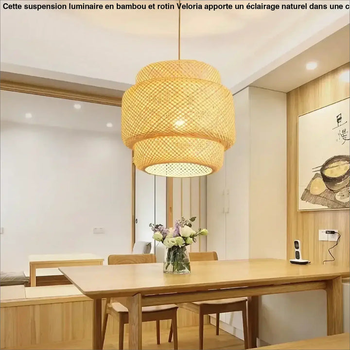 Suspension Luminaire En Bambou Et Rotin Marron Tambour