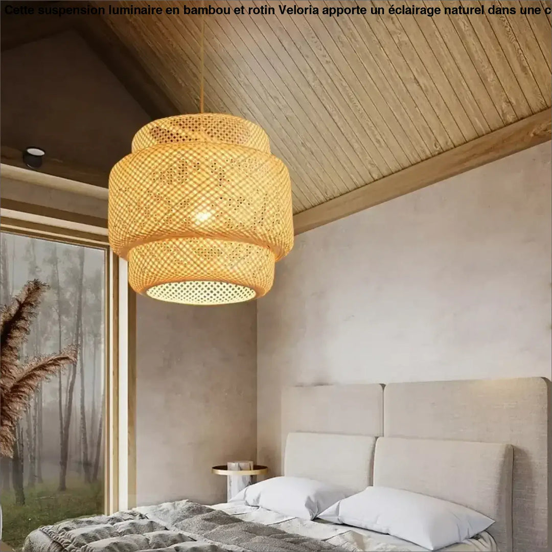 Suspension Luminaire En Bambou Et Rotin Marron Tambour