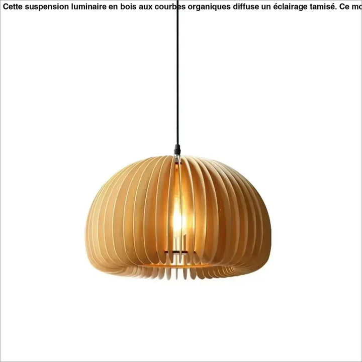 Suspension luminaire en bois aux courbes organiques et ajourées

