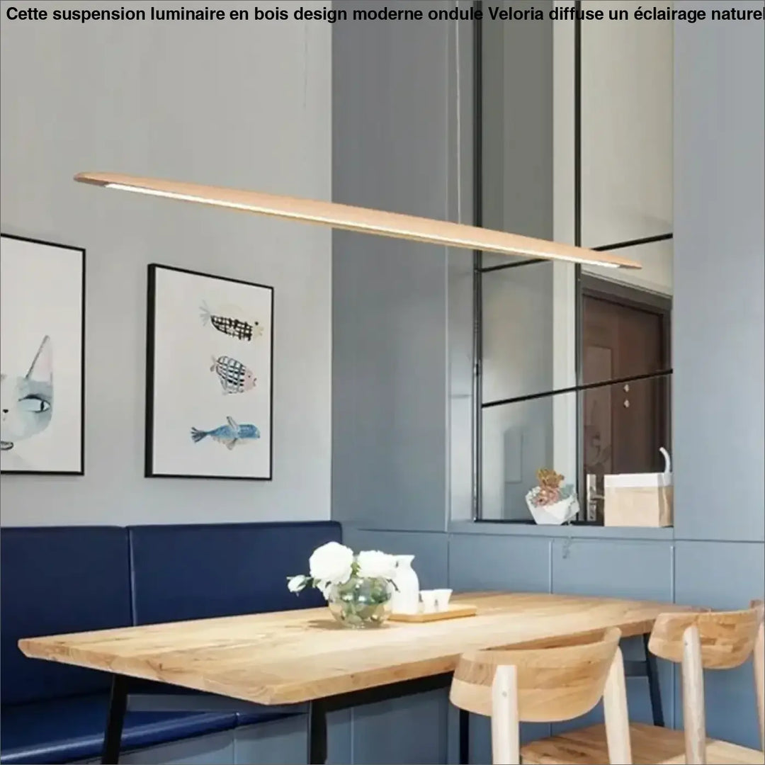 Suspension luminaire bois minimaliste longue et élégante