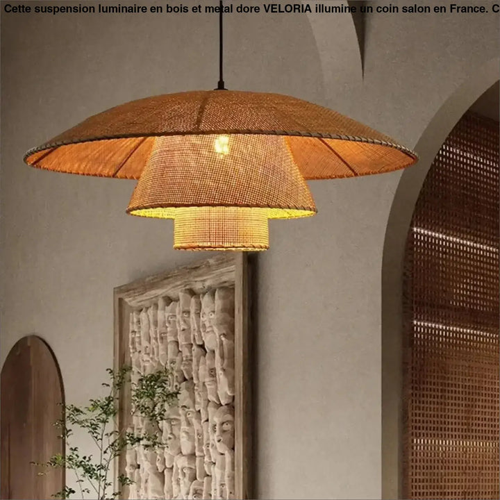 Suspension luminaire en rotin tressé design naturel beige
