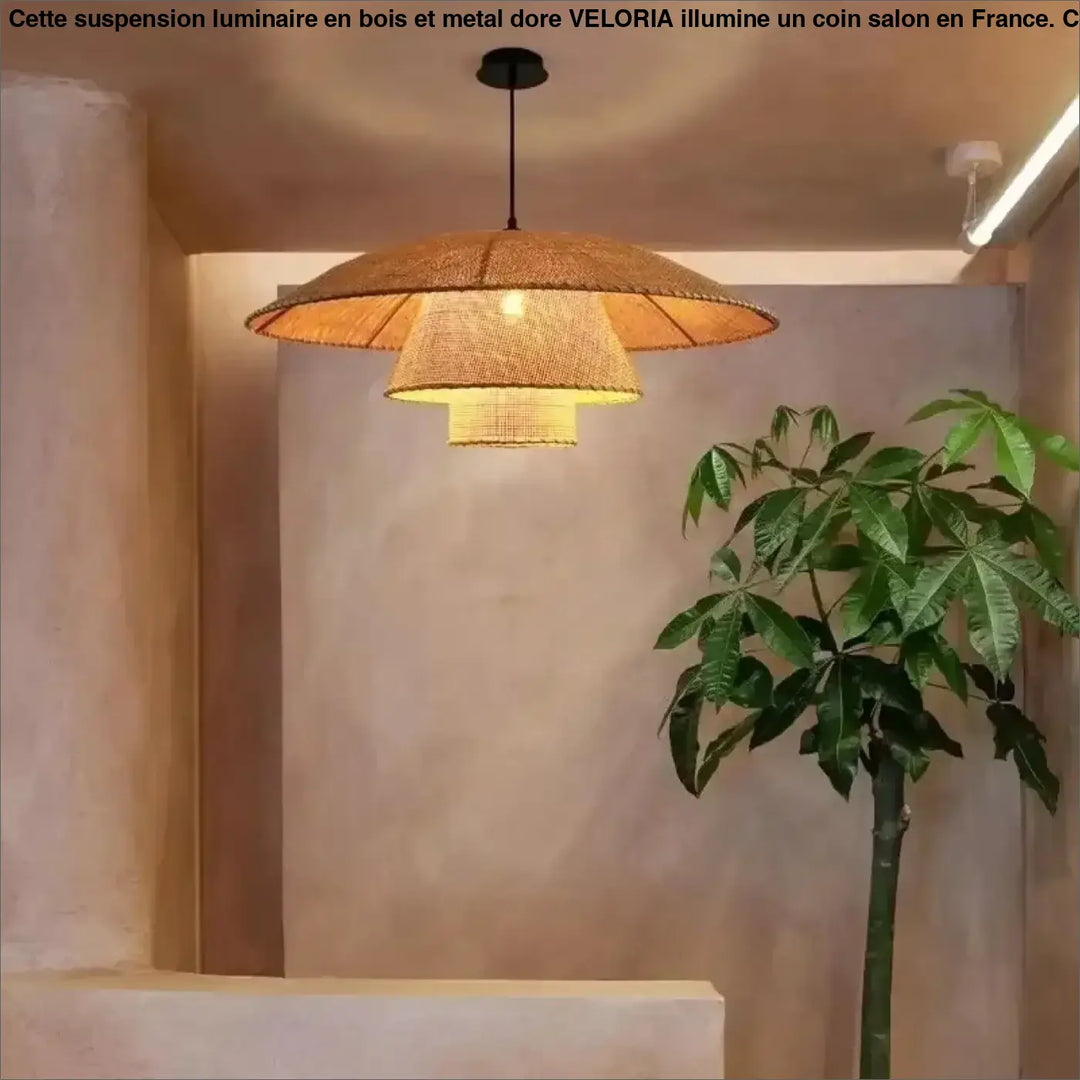Suspension luminaire en rotin tressé design naturel beige