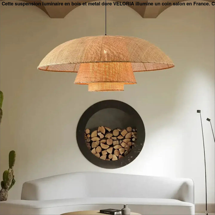 Suspension luminaire en rotin tressé design naturel beige