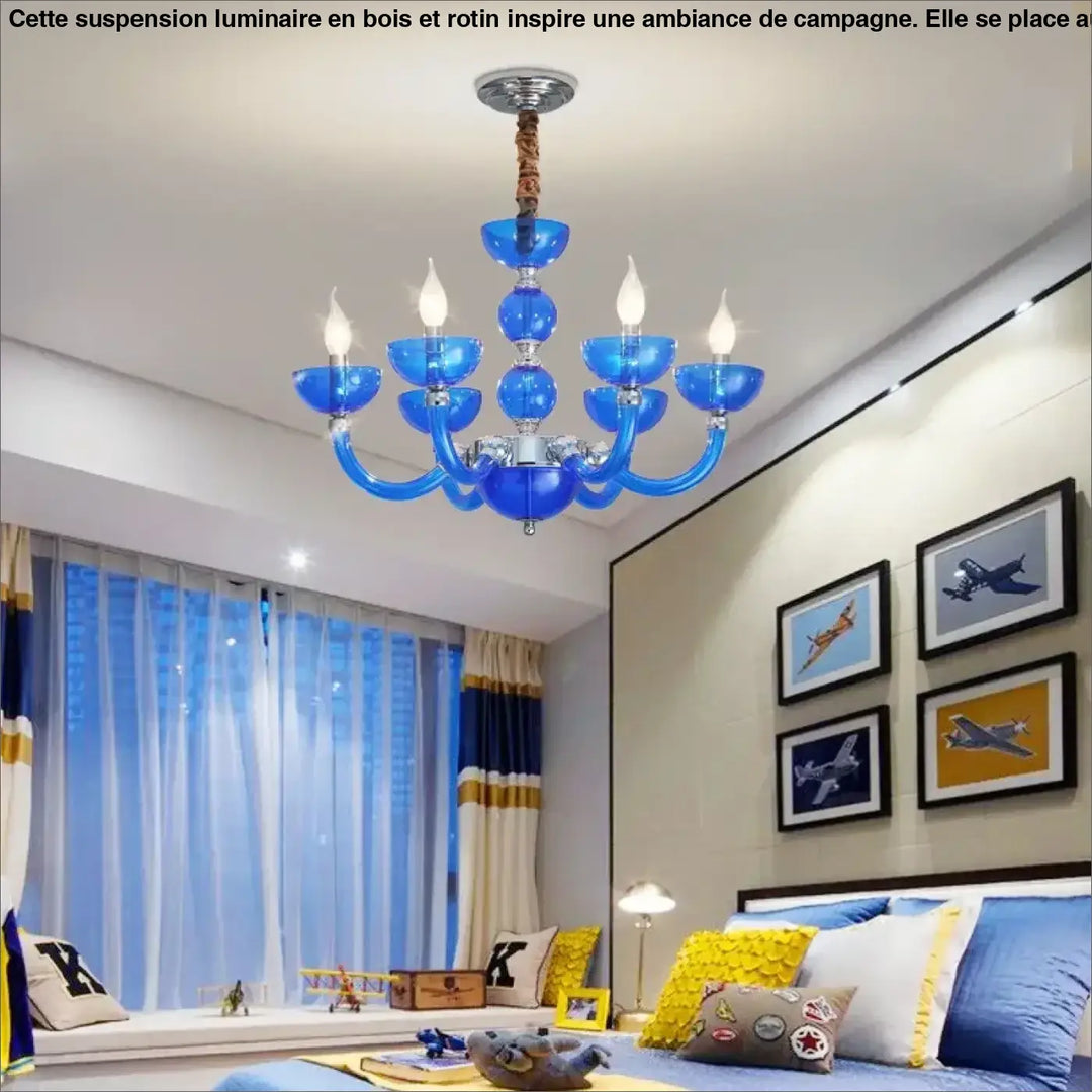 Suspension Luminaire Au Style Grec Verre Soufflé Bleu Organique