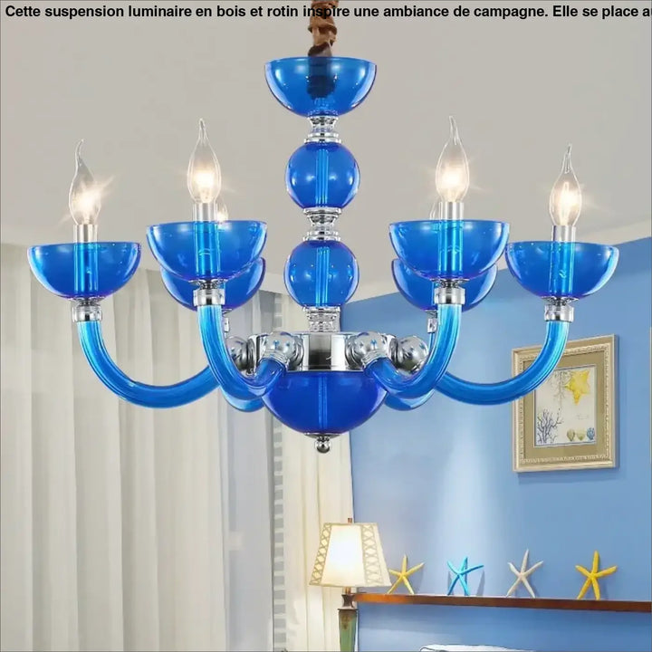 Suspension Luminaire Au Style Grec Verre Soufflé Bleu Organique