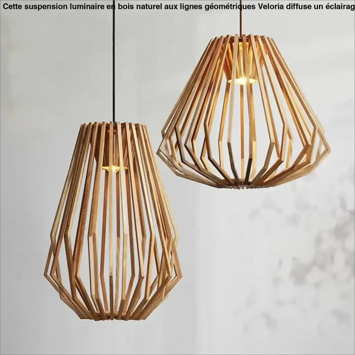 Suspension Luminaire En Bois Naturel Aux Lignes Géométriques Beige