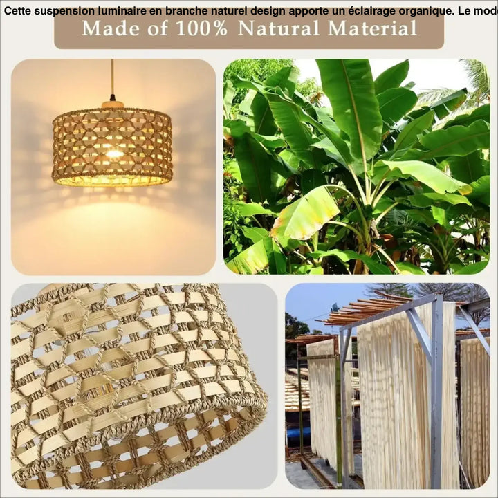 Suspension luminaire en rotin naturel design bohème beige