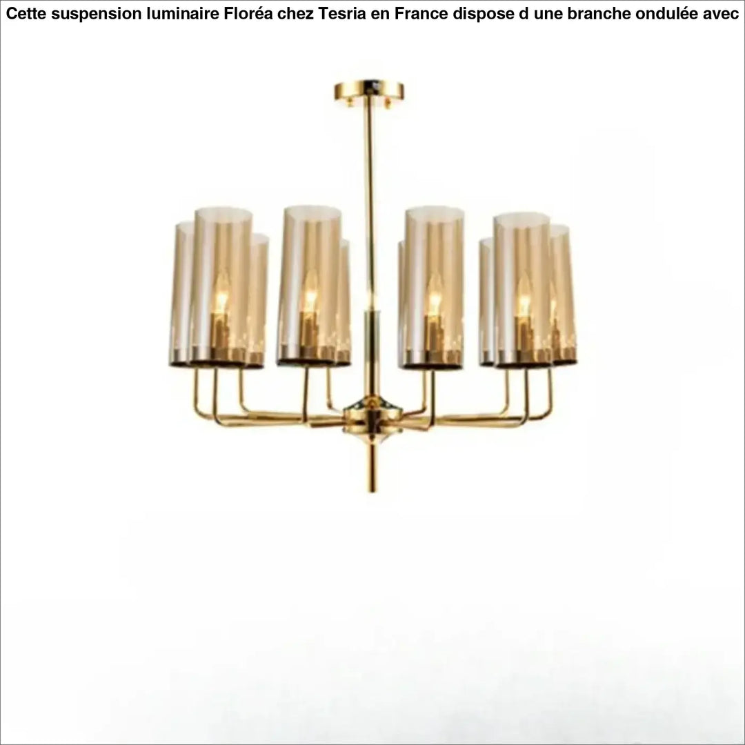 Lustre organis gold chandelier lighting élégant avec huit abat-jours cylindriques en verre fumé design nordique