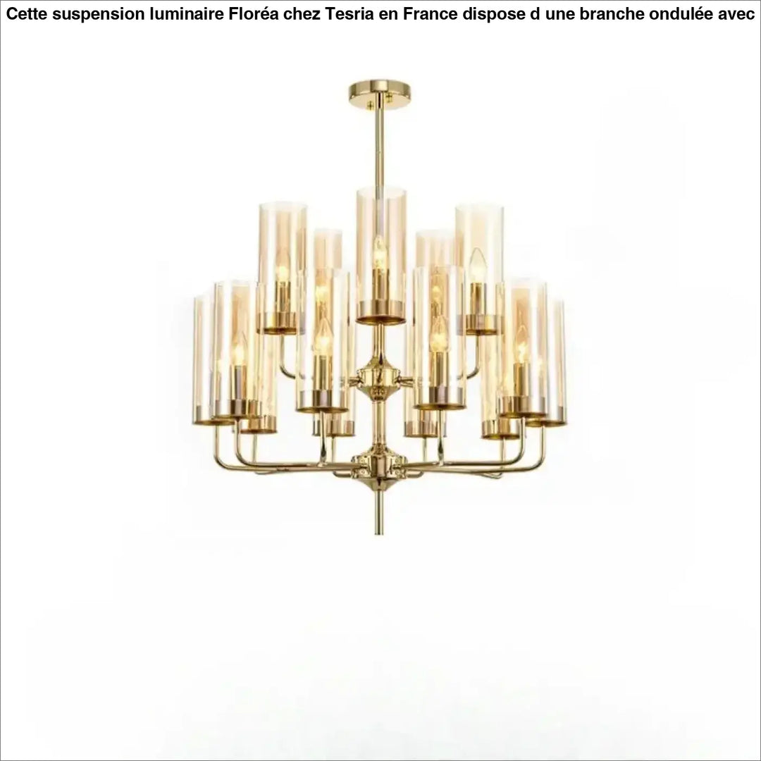 Lustre organisis élégant chandelier doré en verre cylindrique avec ampoules à filament de style nordique