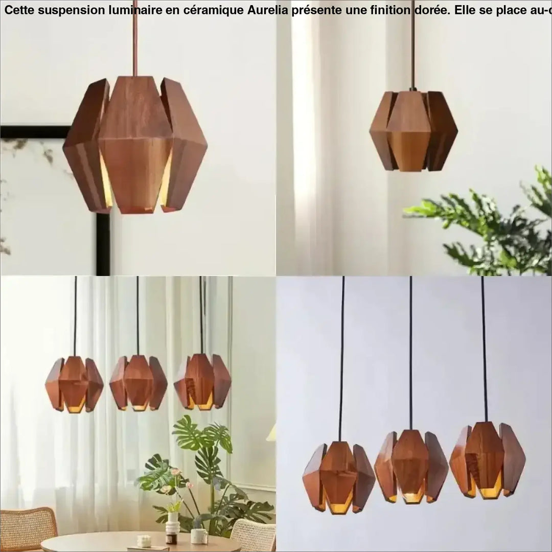 Suspension géométrique en bois naturel marron style chic