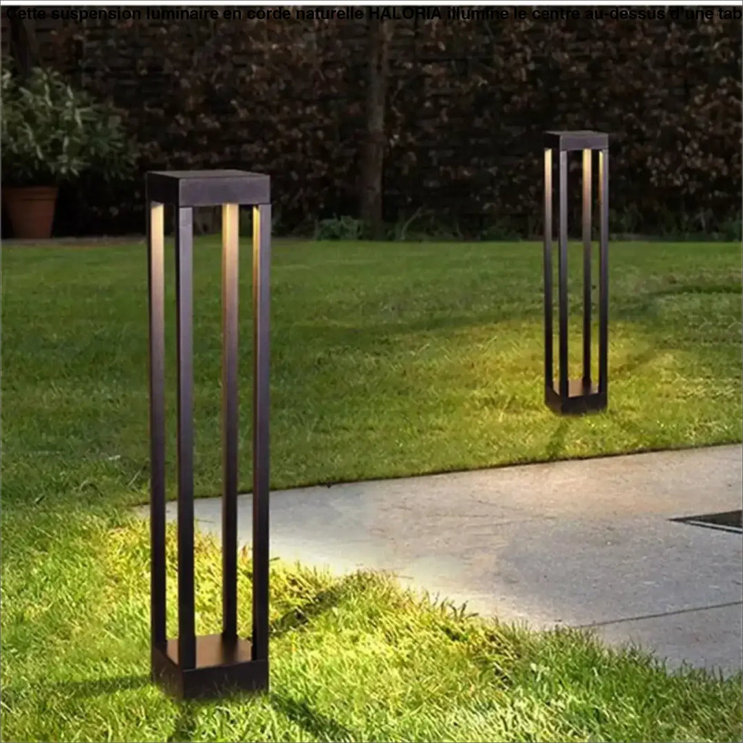 Luminaire extérieur moderne lumora en métal noir avec persiennes verticales et éclairage intérieur chaleureux pour extérieur moderne