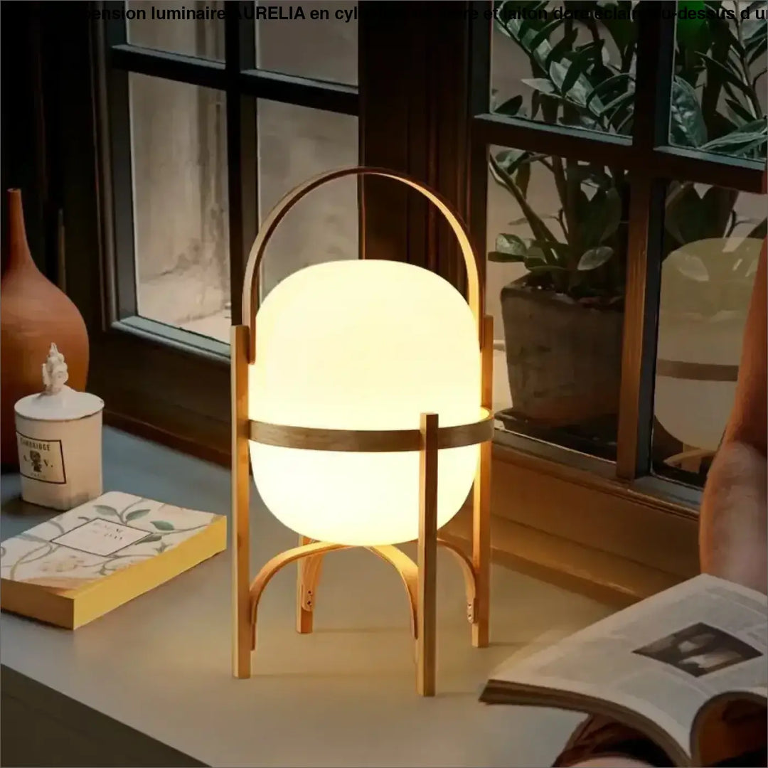Lampadaire kalana avec lampe ovale chaude à cadre en bois minimaliste et poignée courbée pour décoration contemporaine