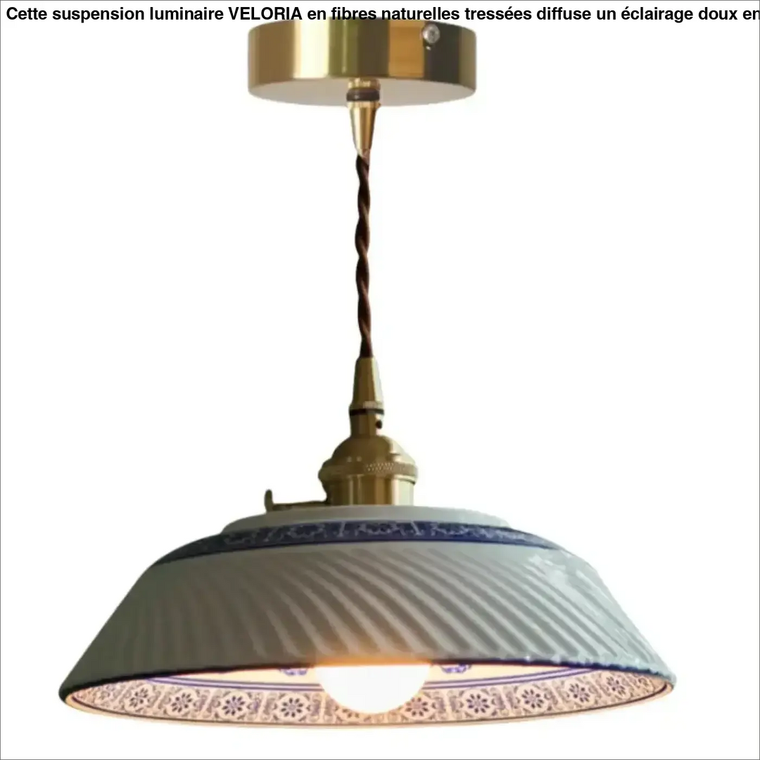Suspension luminaire vintage céramique avec détail bleu chic