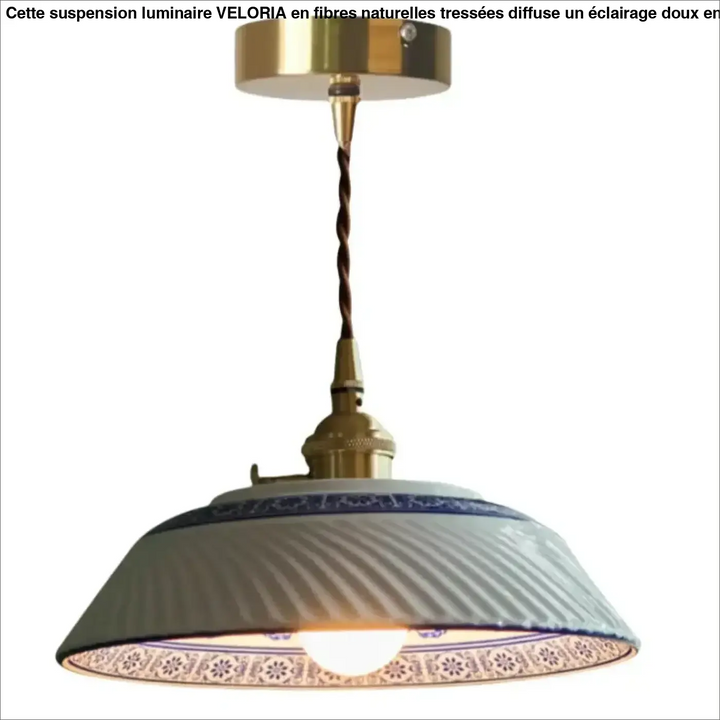 Suspension luminaire vintage céramique avec détail bleu chic