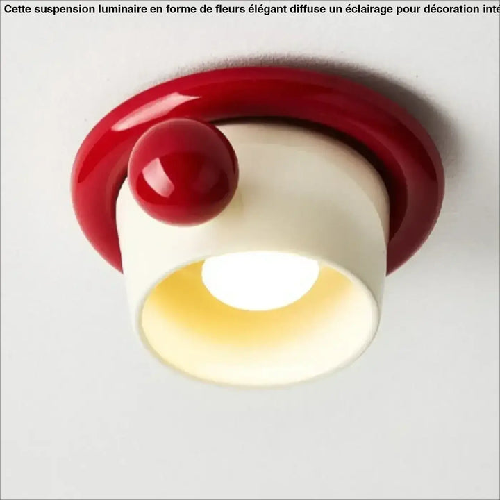 Luminaire plafonnier annY en céramique rouge et crème avec anneau et sphère rouge brillant style plafonnier rétro