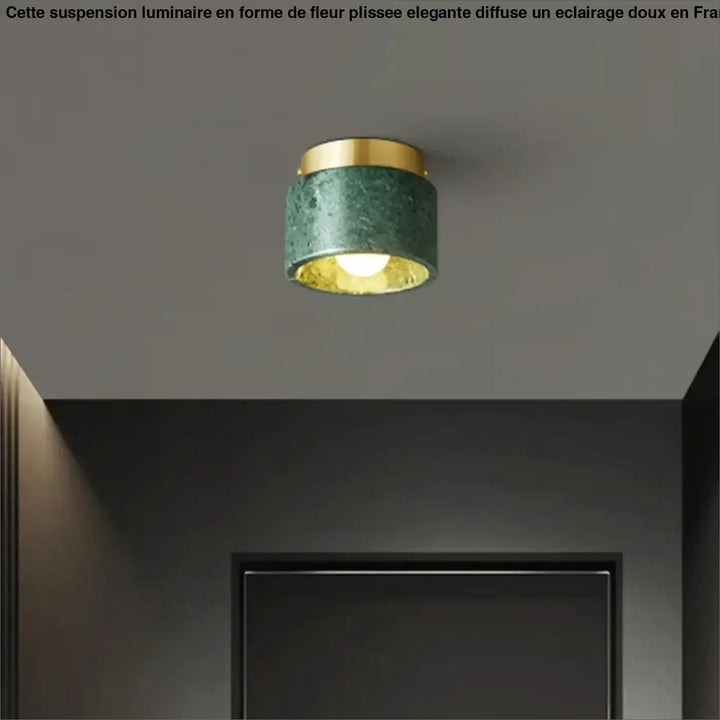 Plafonnier cylindrique en marbre et finition laiton moderne