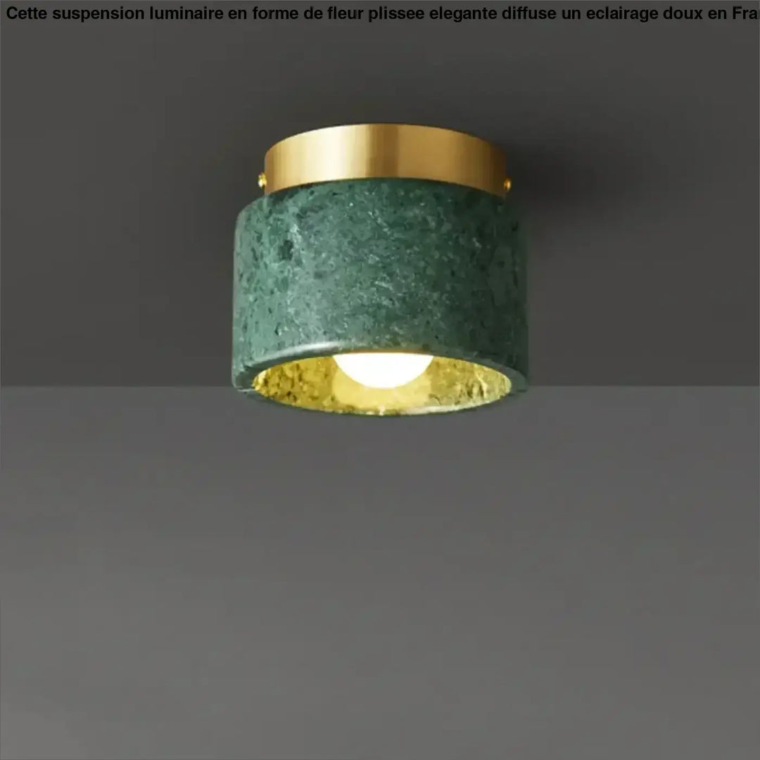 Plafonnier cylindrique en marbre et finition laiton moderne