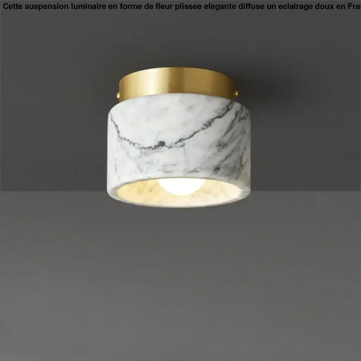 Plafonnier cylindrique en marbre et finition laiton moderne