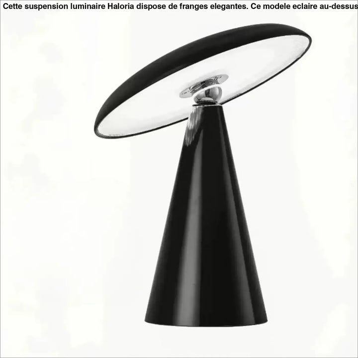 Lampe de table vita noire conique avec abat-jour circulaire argenté refletant et modernité décorative