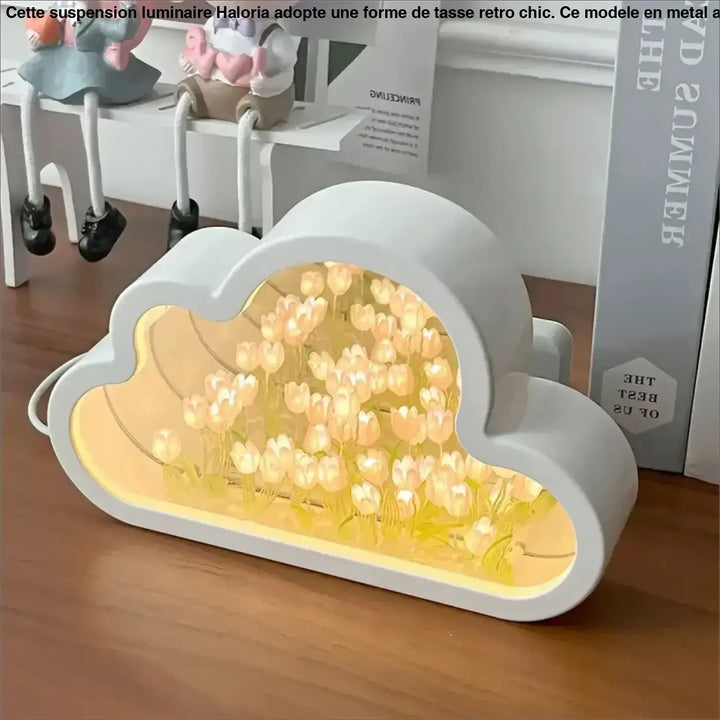 Veilleuse tulipa nuage led blanc doux avec intérieur lumineux rempli de mini tulipes pour décoration intérieure design moderne