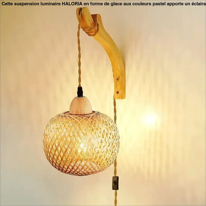 Applique murale nassa en bois naturel avec suspension tressée en bambou chaud et support mural incurvé en bois design