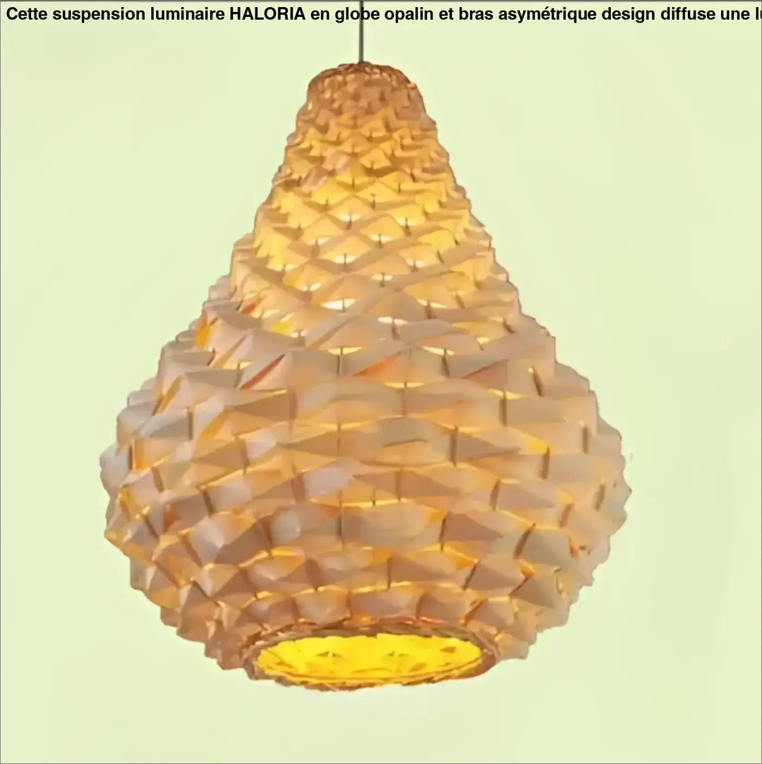 Suspension luminaire satori lampe suspendue en papier tressé ou bambou avec design géométrique et teinte dorée chaleureuse