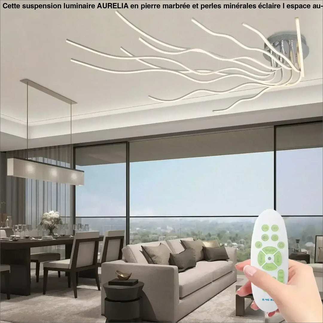 Luminaire plafonnier écumia avec design plafonnier design blanc led moderne et boîtier métallique central fluide plus qu’un luminaire