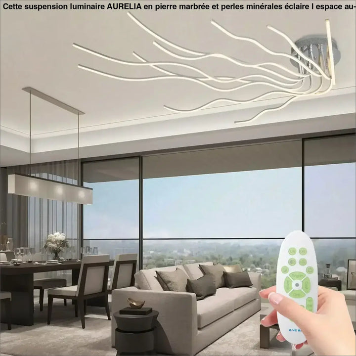 Luminaire plafonnier écumia avec design plafonnier design blanc led moderne et boîtier métallique central fluide plus qu’un luminaire