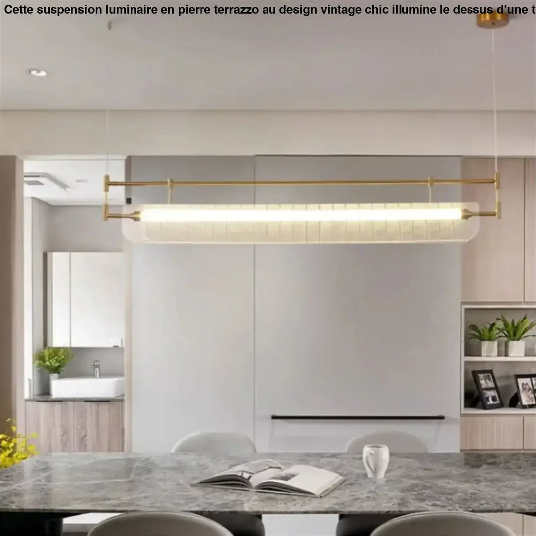 Suspension luminaire floty moderne en métal doré avec tube lumineux et diffuseur en verre dépoli style aérien suspension contemporaine