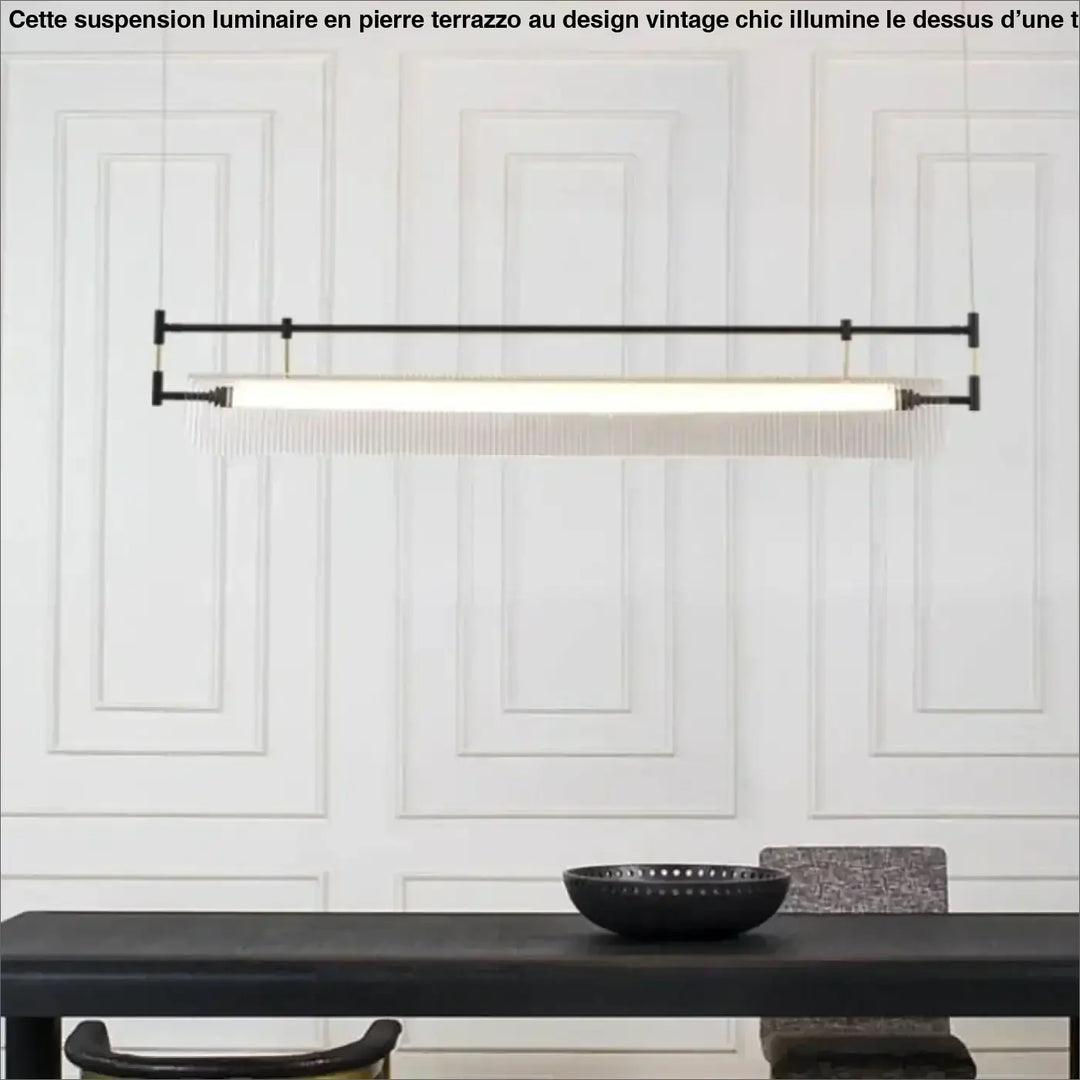 Suspension luminaire flotys en métal noir avec diffuseur en verre dépoli style aérien suspension contemporaine tube lumineux