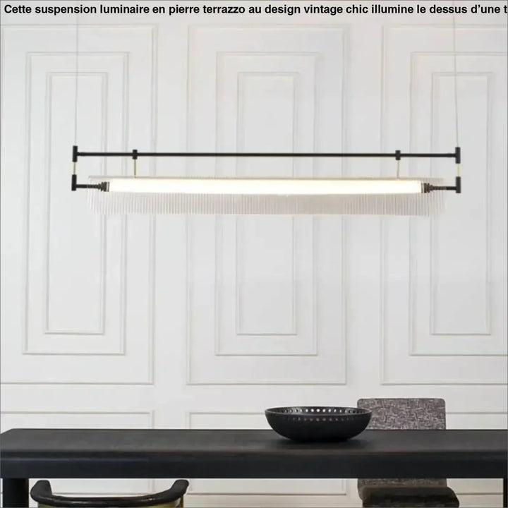 Suspension luminaire flotys en métal noir avec diffuseur en verre dépoli style aérien suspension contemporaine tube lumineux