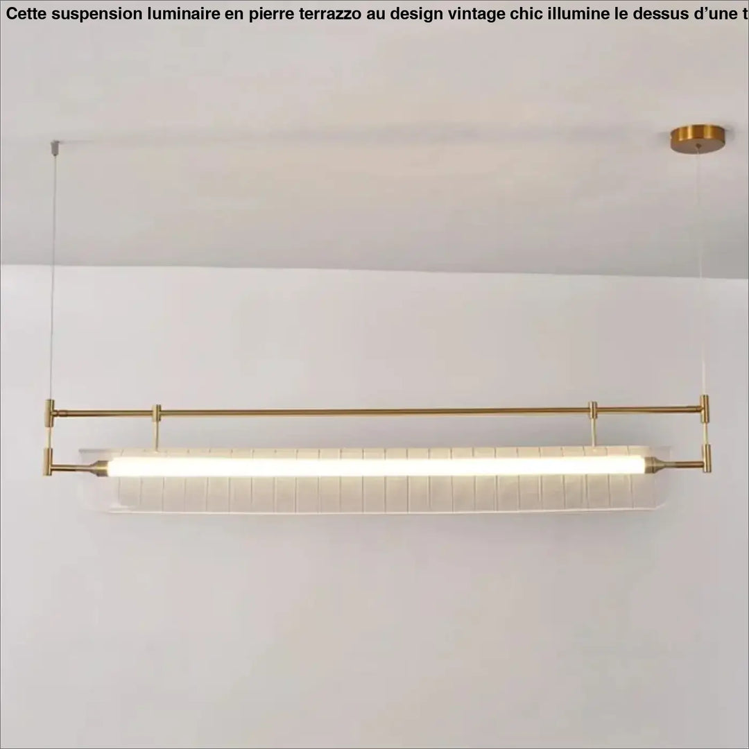 Suspension luminaire flotys en laiton moderne avec tube lumineux translucide nervuré et style aérien contemporain