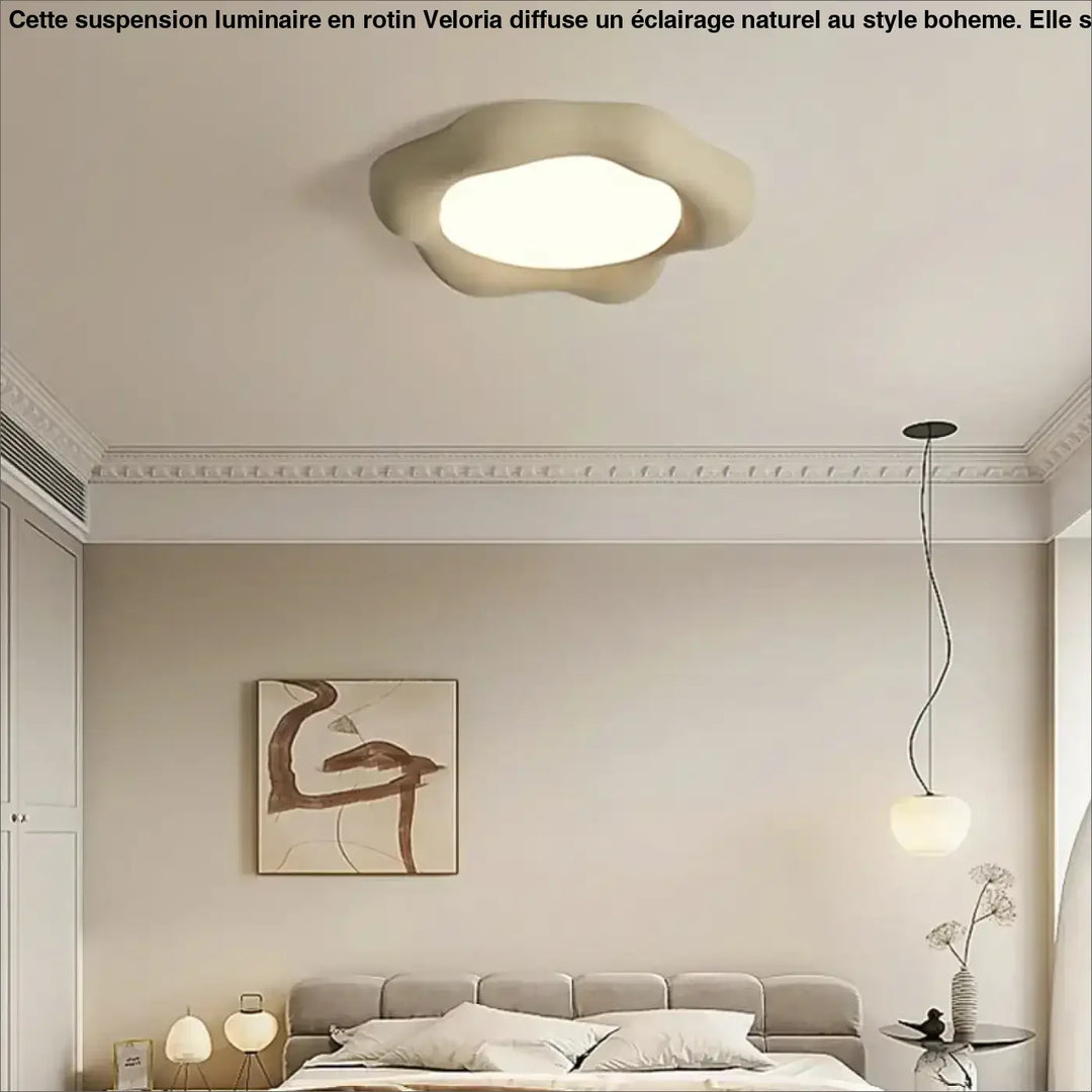 Luminaire plafonnier design asymétrique en forme de nuage off-white avec une lumière douce et apaisante
