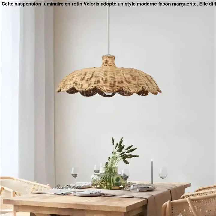 Suspension luminaire en rotin au style moderne façon marguerite

