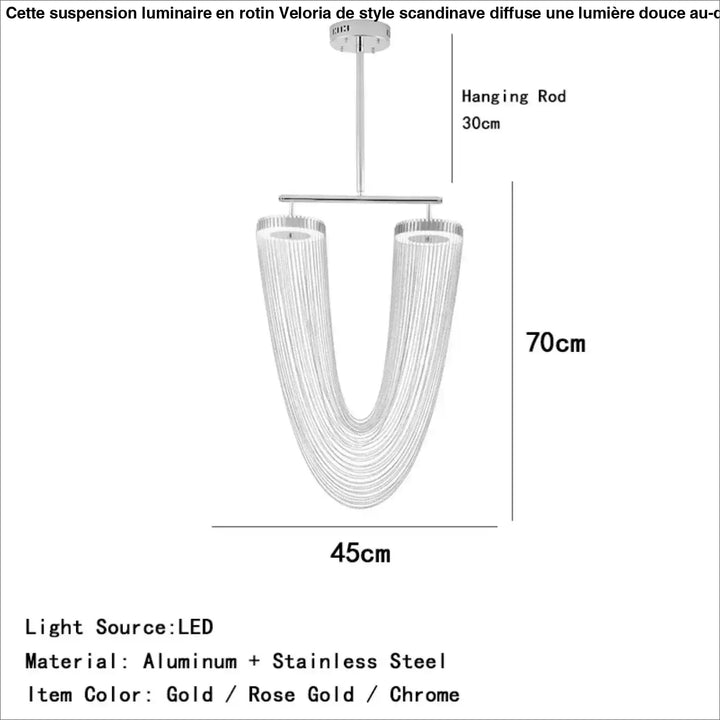 Suspension led design sculptural en u finition métallique