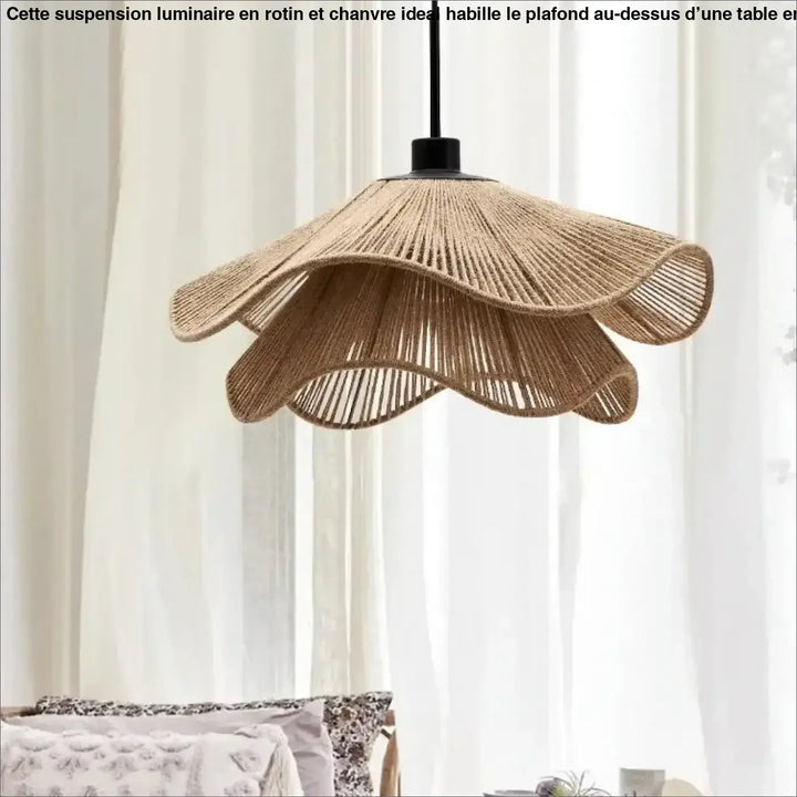 Suspension luminaire en rotin et chanvre idéal pour un restaurant

