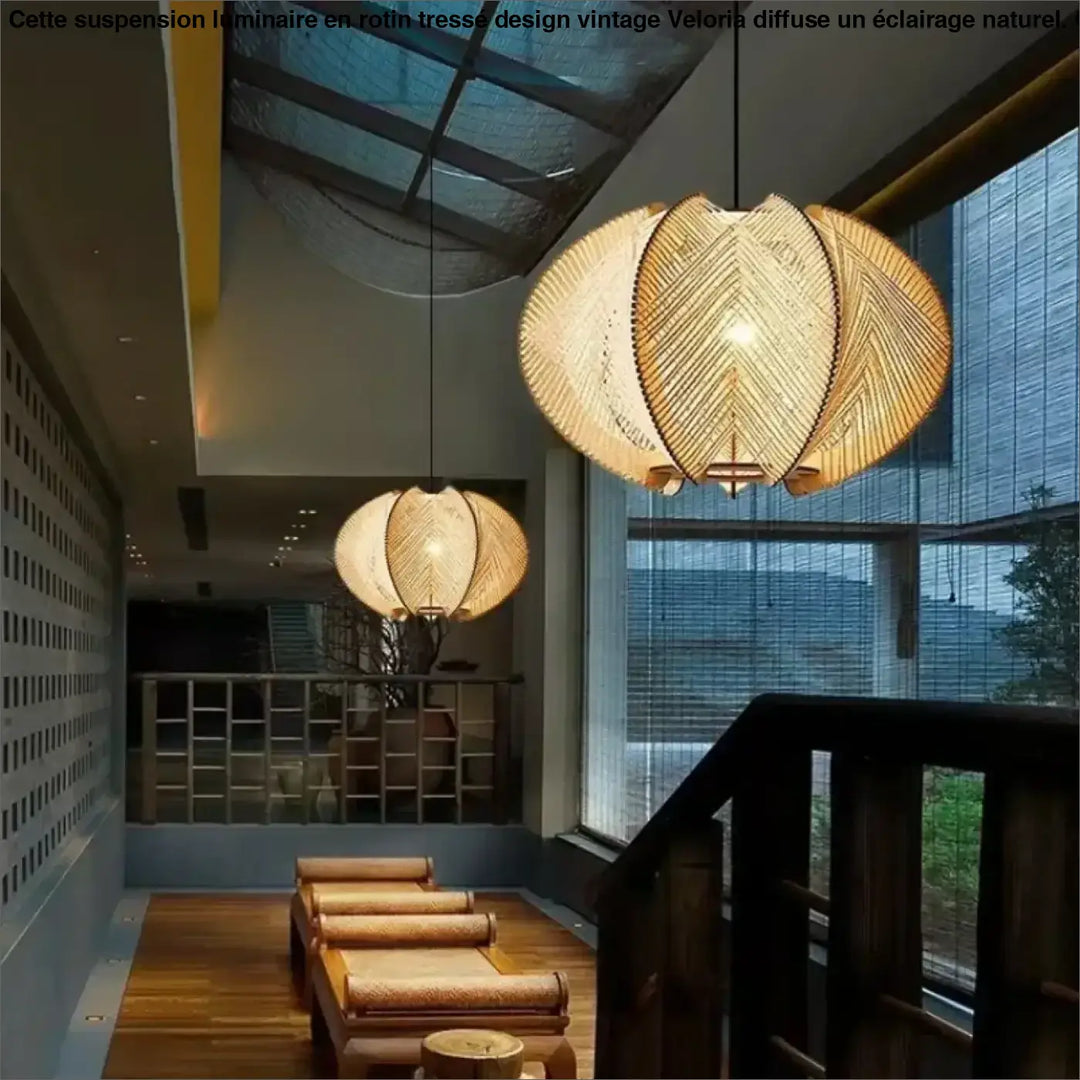 Suspension luminaire bohème élégante en fibres tressées