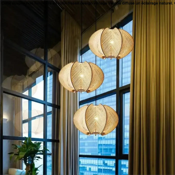 Suspension luminaire bohème élégante en fibres tressées