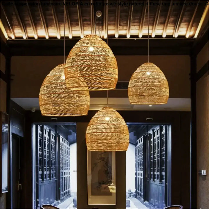 Suspension luminaire en rotin tressé style naturel beige