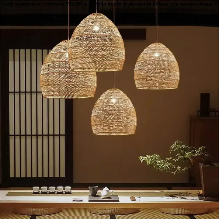 Suspension luminaire en rotin tressé style naturel beige