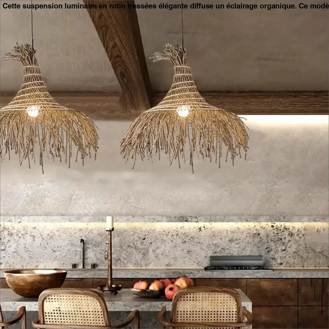 Suspension luminaire en rotin tressées élégante et esprit organique

