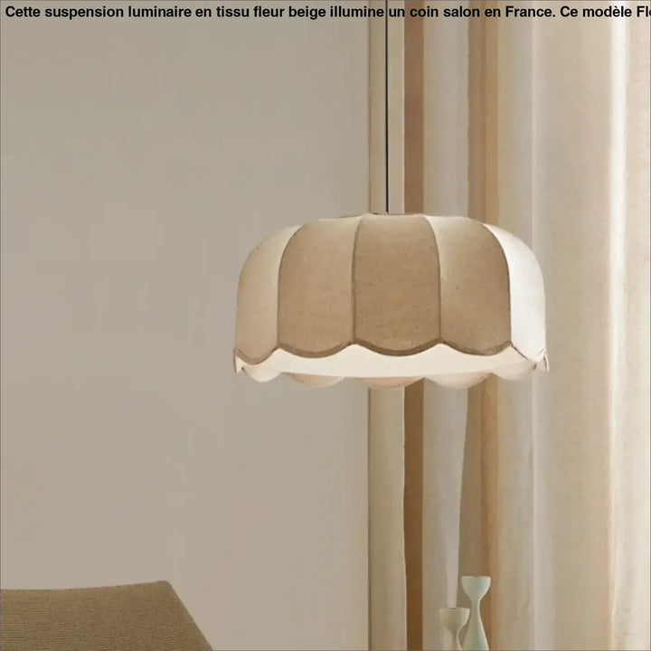 Suspension Luminaire En Tissu En Forme De Fleur Beige Style Épuré