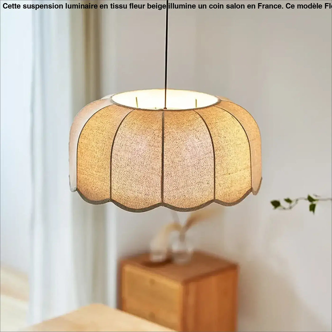 Suspension Luminaire En Tissu En Forme De Fleur Beige Style Épuré
