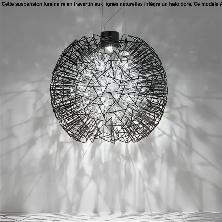 Suspension luminaire texia en fil métallique noir sphérique avec motif géométrique complexe pour un design luminaire moderne