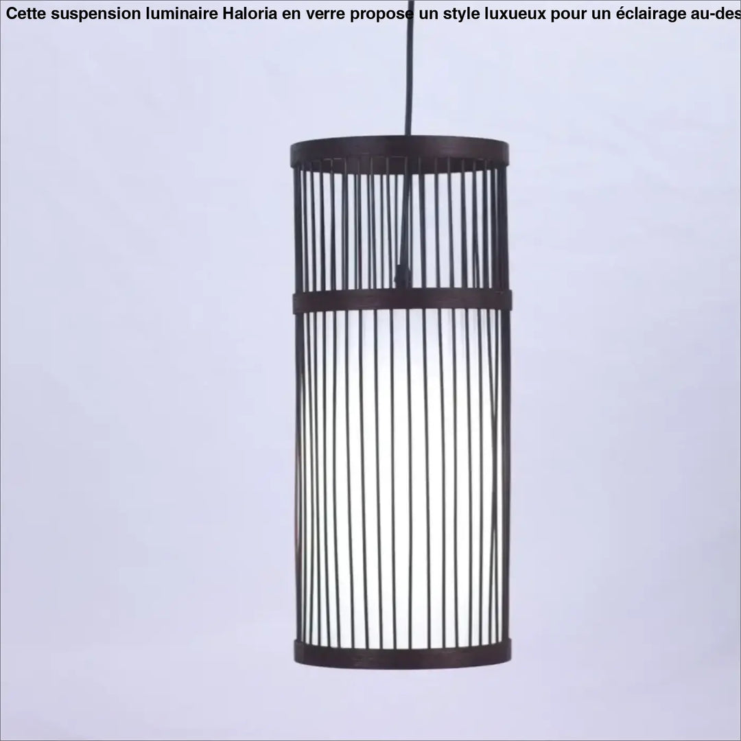Suspension luminaire nara cylindrique brun foncé avec lames verticales et panneau central translucide luminaire lanterne