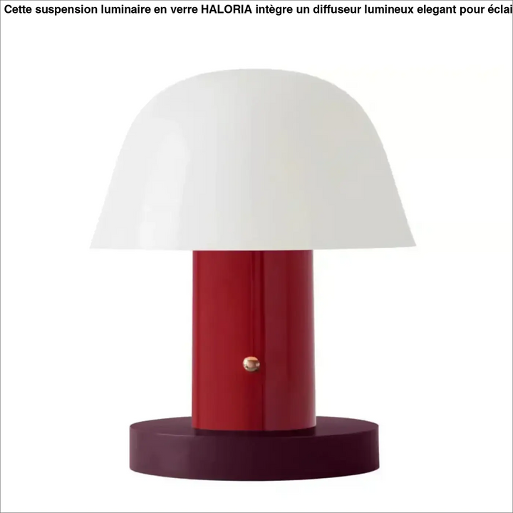 Lampe de table nacra design champignon avec abat-jour blanc lisse et base rouge pour décoration intérieure moderne