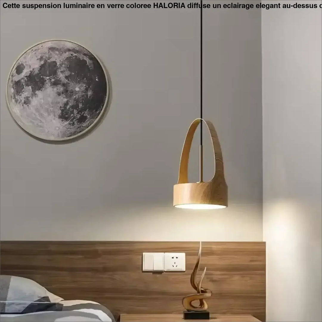 Suspension design bois moderne avec abat-jour cylindrique élégant

